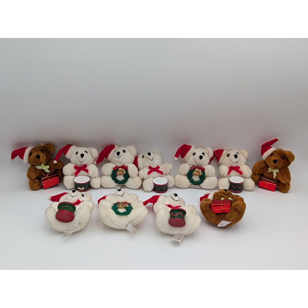Applause Christmas Bear Ornament Lot White Brown 1987 Chubby Tree Trimmers